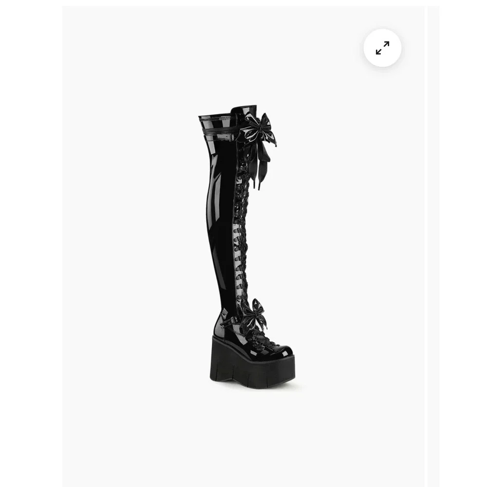 Demonia Kera 303 Black Thigh High Patent Leather Boots New
